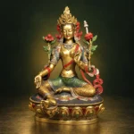 绿度母铜像｜莲花座・高21.5厘米