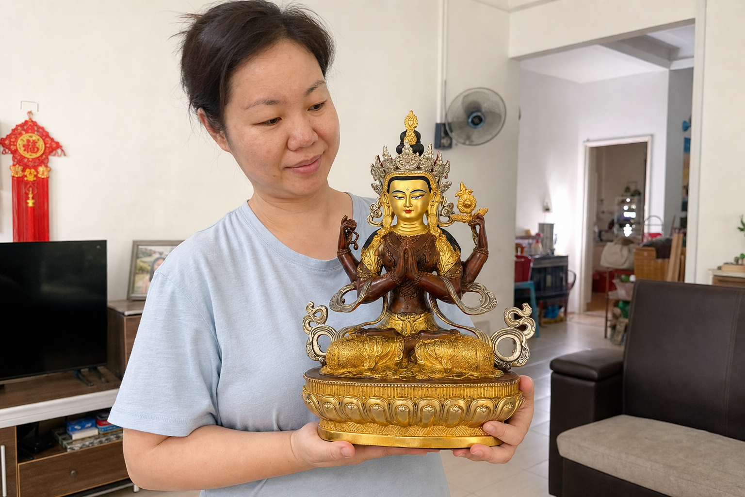 Four-Arm Avalokiteshvara Guanyin Statue – Compassion & Protection 31 cm lifestyle image in a Chinese Australian home