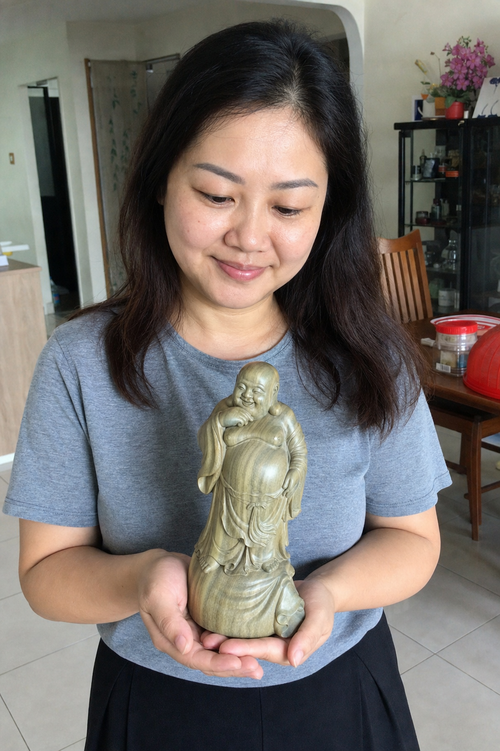 Green Sandalwood Happy Buddha – Wealth & Good Fortune lifestyle image in a Chinese Australian home