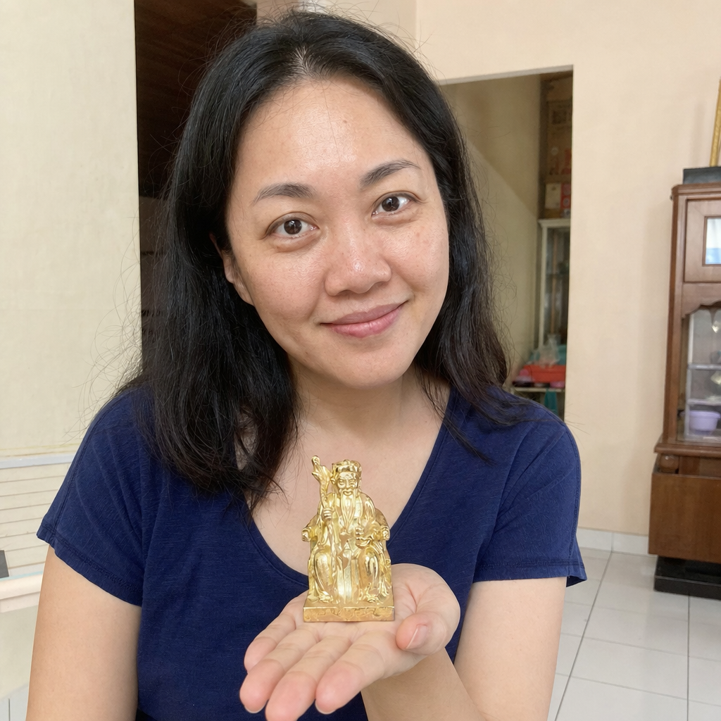 Fude Zhengshen Earth God statue in a Chinese Australian home 7.7 cm