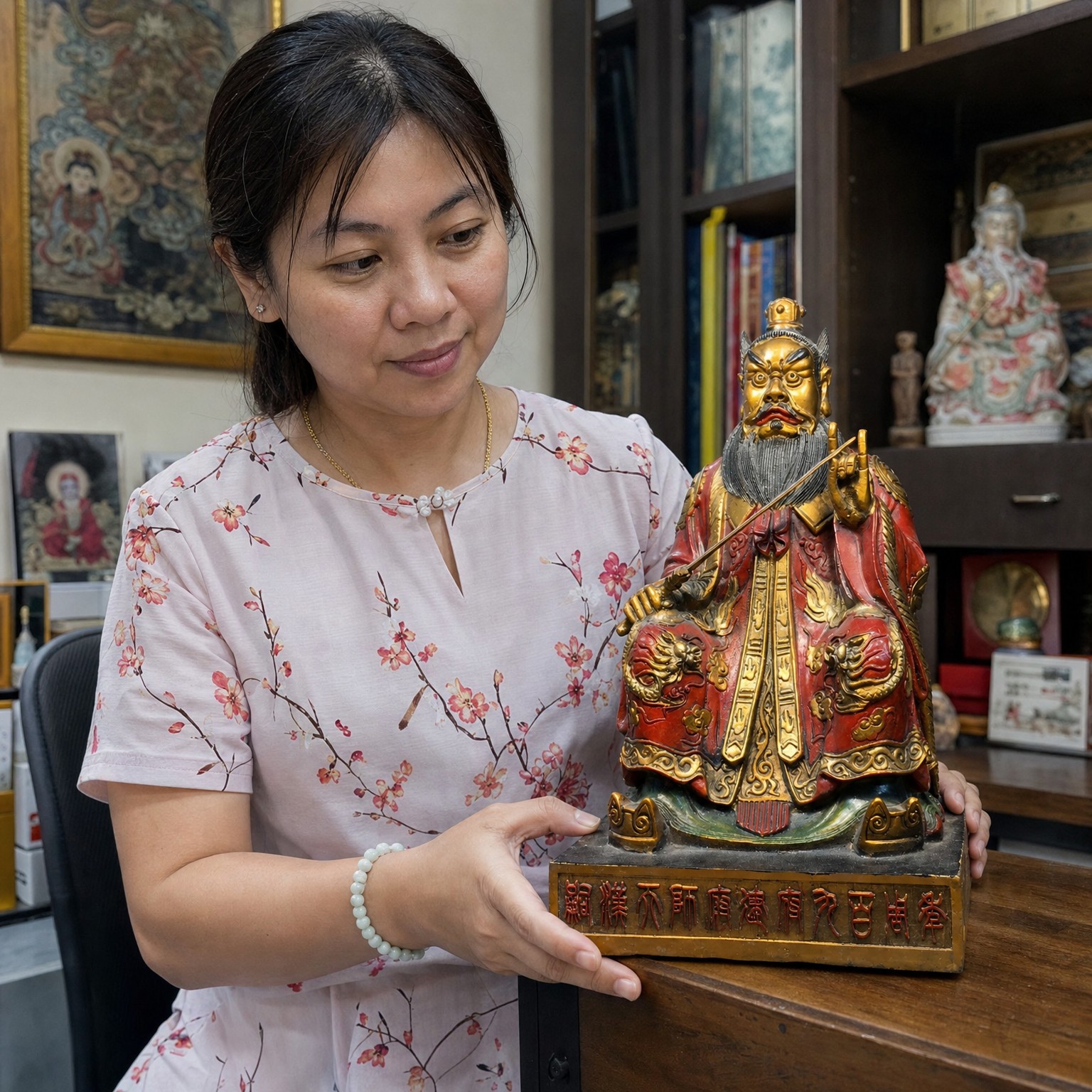 Zhang Tianshi Taoist Guardian Copper Statue – Protection, Courage & Obstacle Removal 16 × 15 × 28 cm