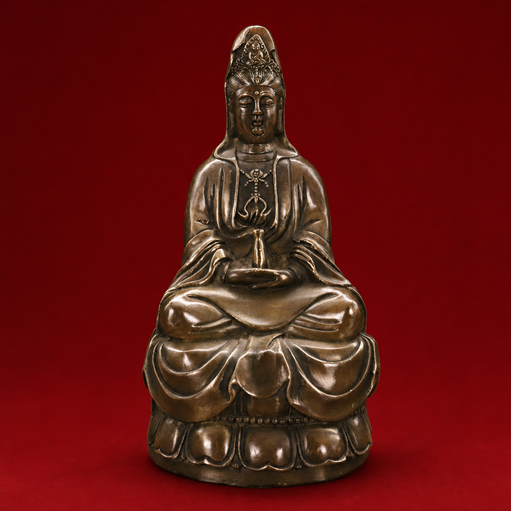 NEXT192_studio_front Guanyin (观音菩萨) Bronze-Finish Statue – Protection & Family Harmony · 20 cm - Image 1