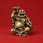 笑佛仿古铜色树脂像｜手捧元宝・高6厘米