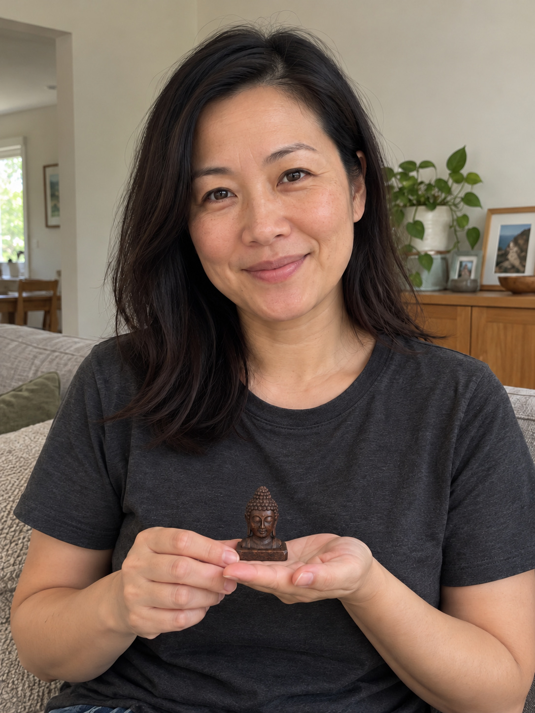 Wooden Sakyamuni Buddha Head Statue – Wisdom & Peace 6 cm lifestyle image in a Chinese Australian home