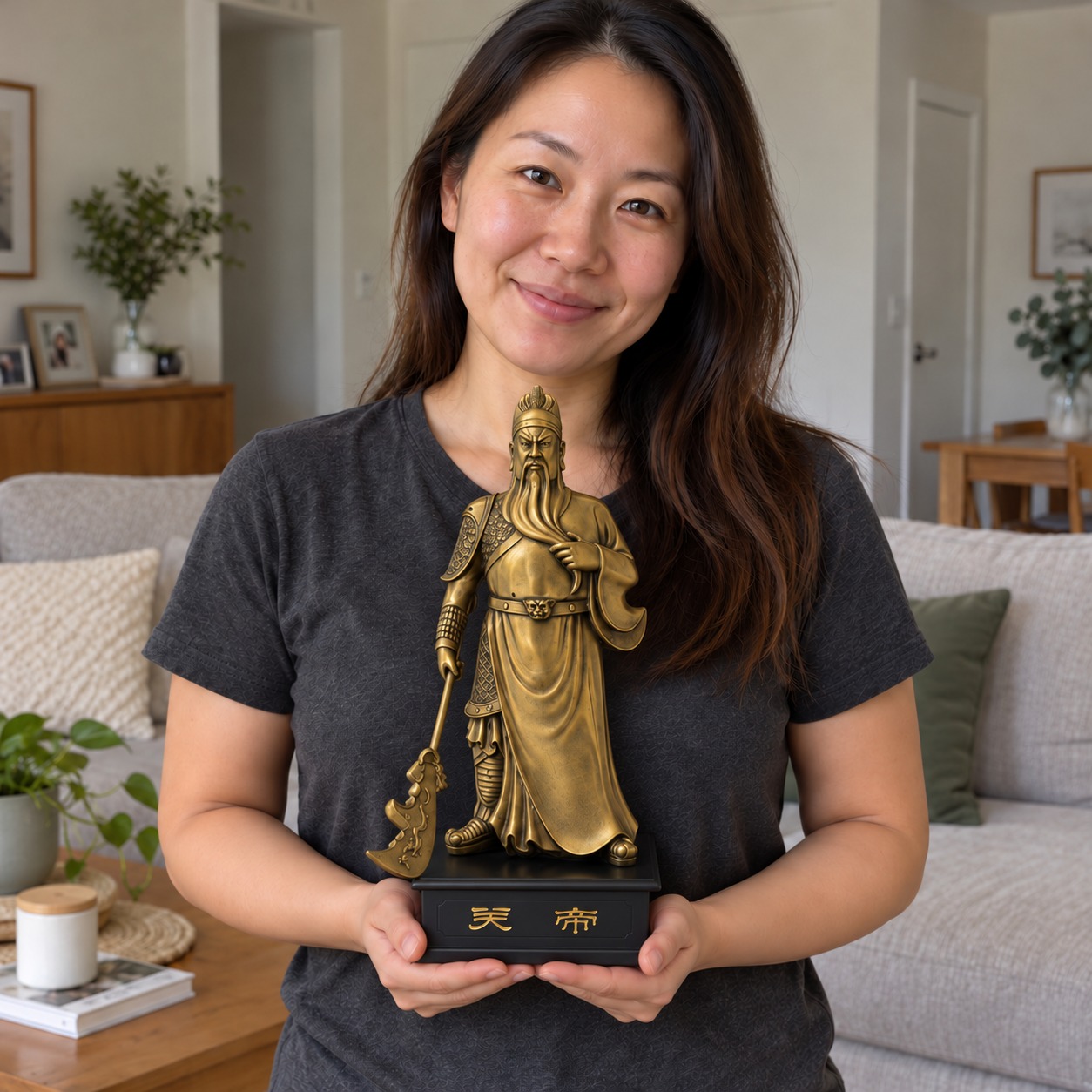 Guan Gong God of Wealth Copper Statue – Business Prosperity & Protection 35 cm lifestyle image in a Chinese Australian home