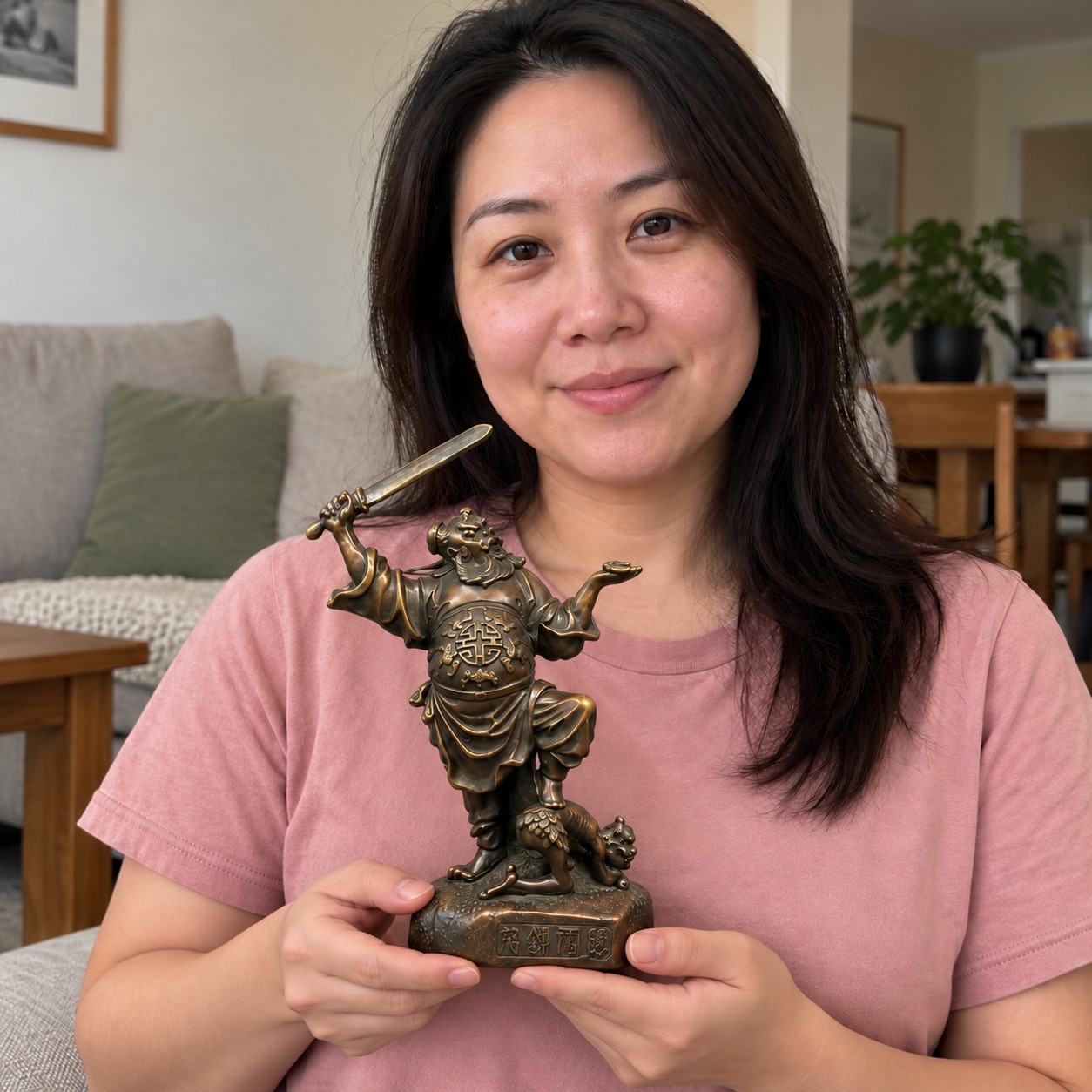 Zhong Kui (钟馗) Copper Statue – Protection & Courage · 24 cm held by a woman in an Australian home