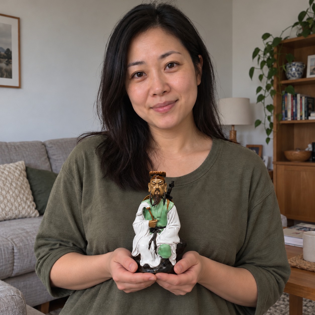 Lu Dongbin (吕洞宾) Porcelain Statue – Wisdom & Protection · 17 cm held by a woman in an Australian home